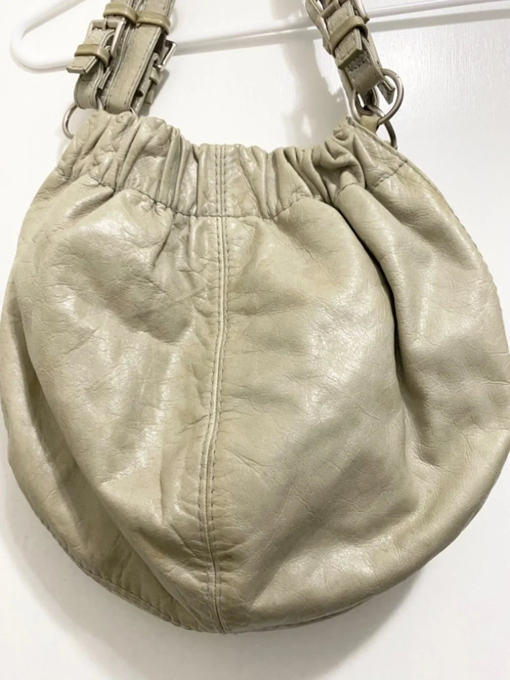 Fossil Gray Buckle  Strap Bucket  Shoulder Bag .